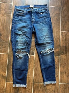 L'AGENCE Women's Rachel- Dark Blue Skinny Ripped Jeans